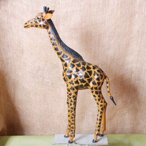 19" Leather Giraffe Statue Figurine